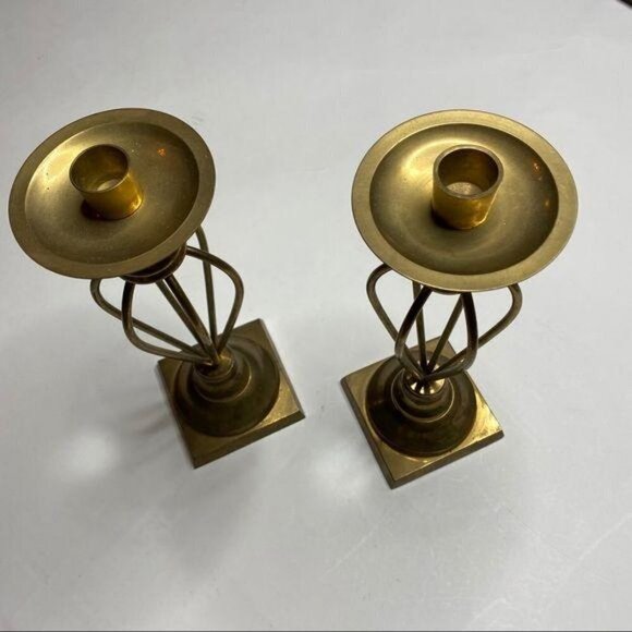 Vintage Brass India Candle Holders Metal Pedestal - Picture 7 of 8